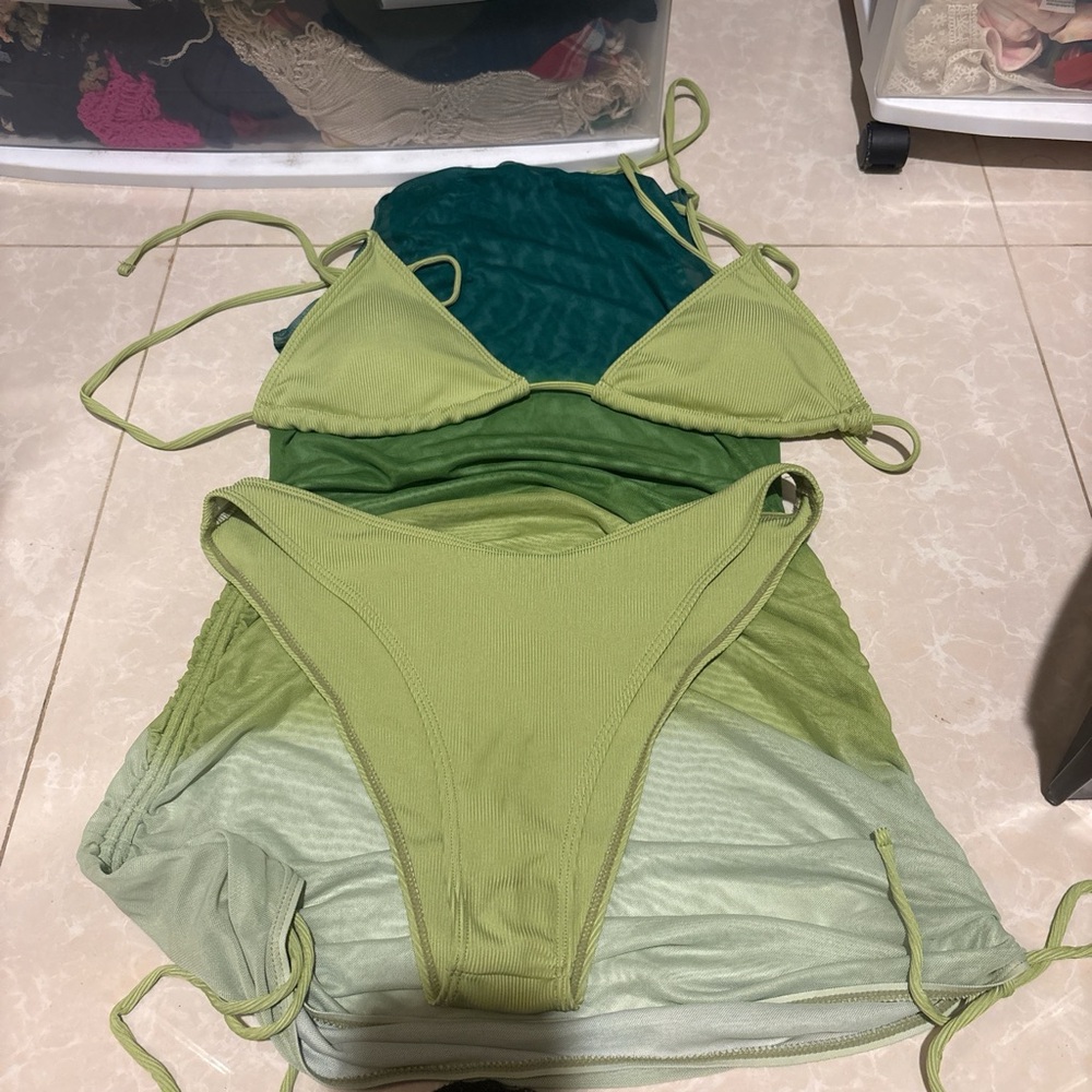 Green Bikini Set with Cover-Up